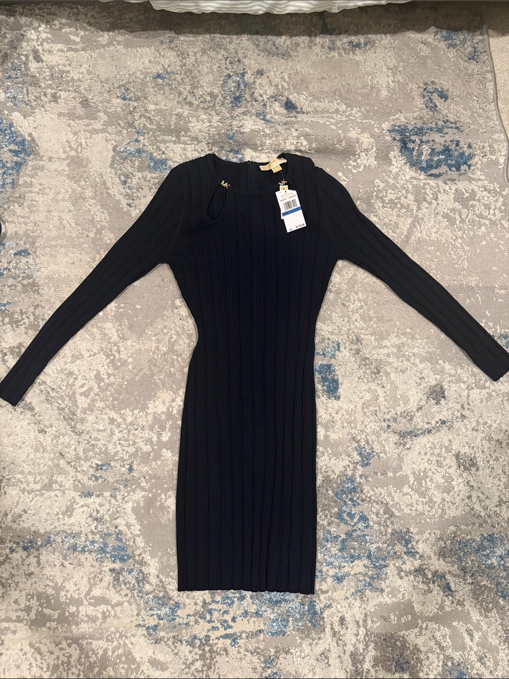 NWT- Women’s Long Sleeve Ribbed Knit Dress - Black Michael kors